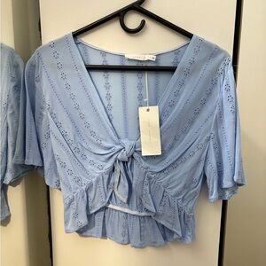 NWT Lush Sky Blue Eyelet Tie-Front Top